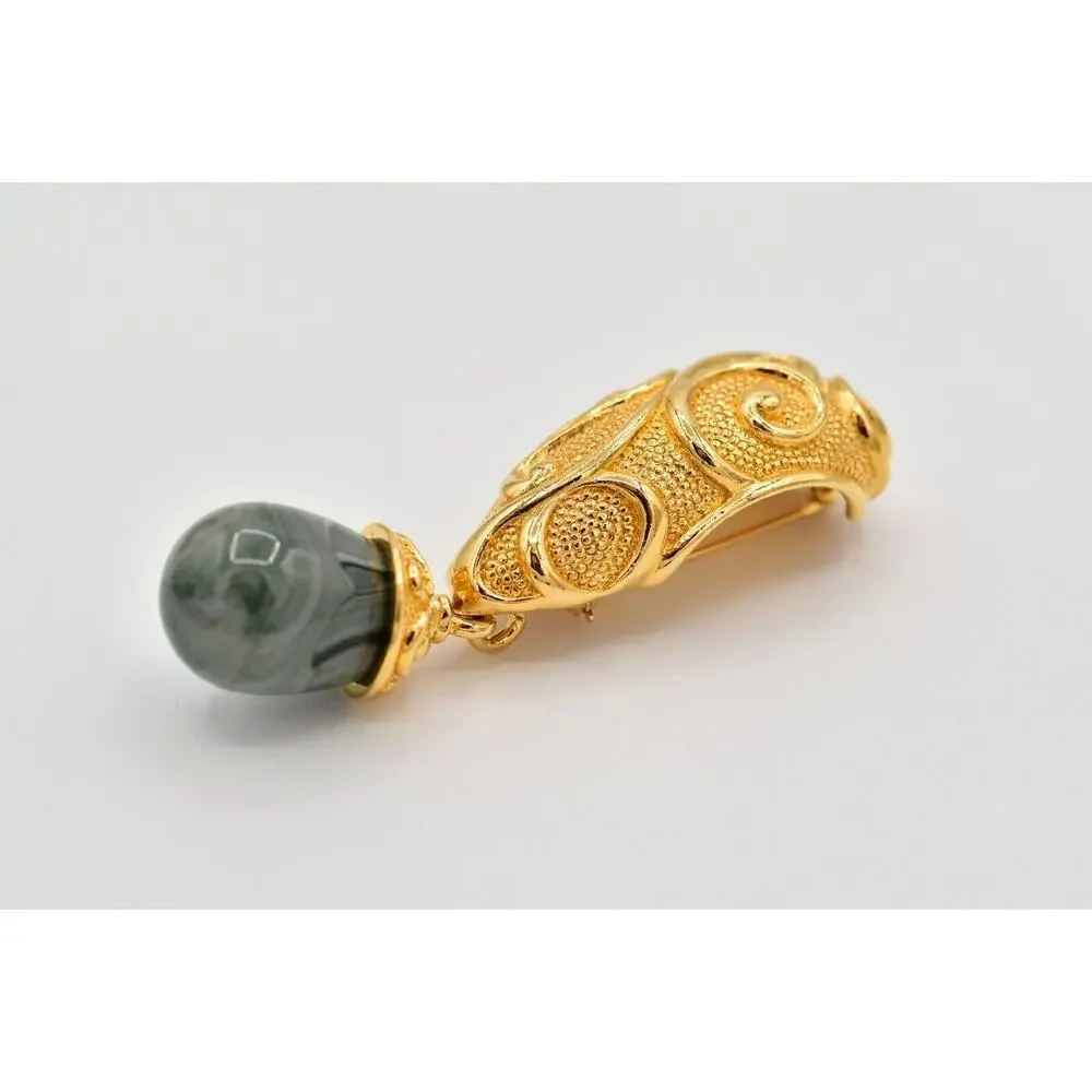 Barrera for Avon Vintage Cabochon Pin Brooch Dangle Marbled Gold Chunky BinAH